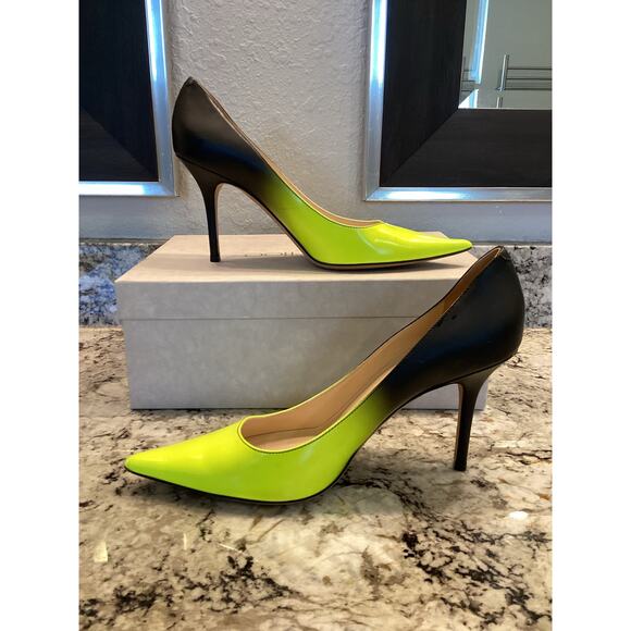 Jimmy Choo Agnes Degrade neon yellow green matte black Ombre pump heels 40.5 - Picture 12 of 17